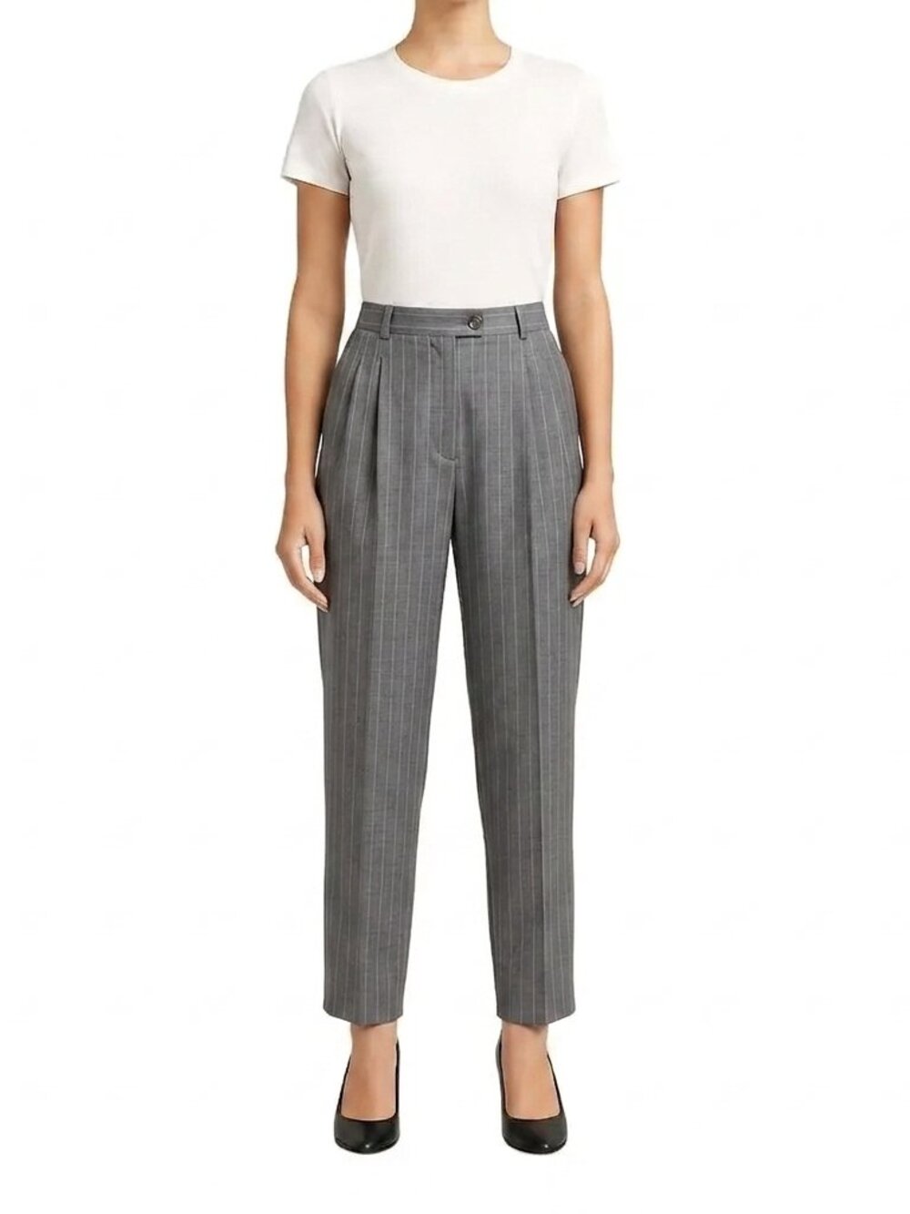 Zanella Gray Classic Pinstripe Pleated Wool Dress Pants Size 10